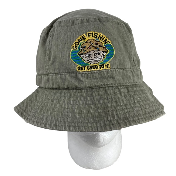 Vintage Gone Fishin’ Get Used To It Bucket Sun Hat L/XL 1990s Funny Gift Summer - Picture 12 of 14